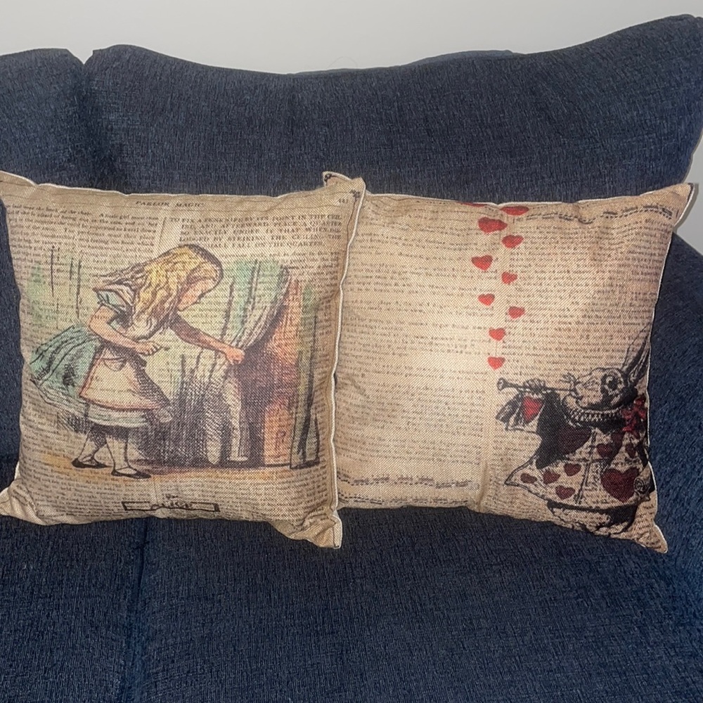 16” x 16” Set of 2 Alice in Wonderland Antique Print Feel-Stuffed